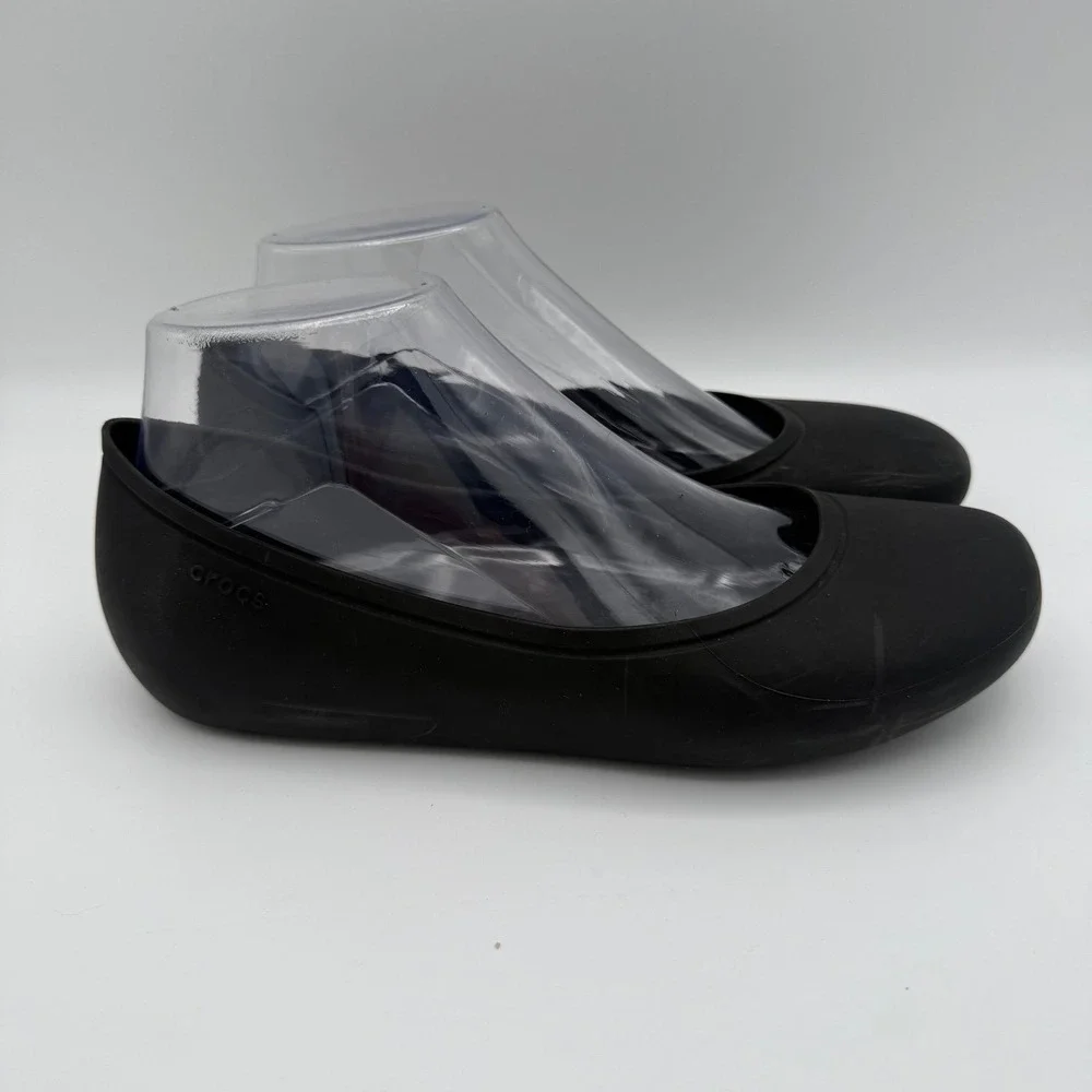 Women's Crocs Brooklyn Black Ballet Dance Dress Flat Slip-On‎ Shoes Size 7